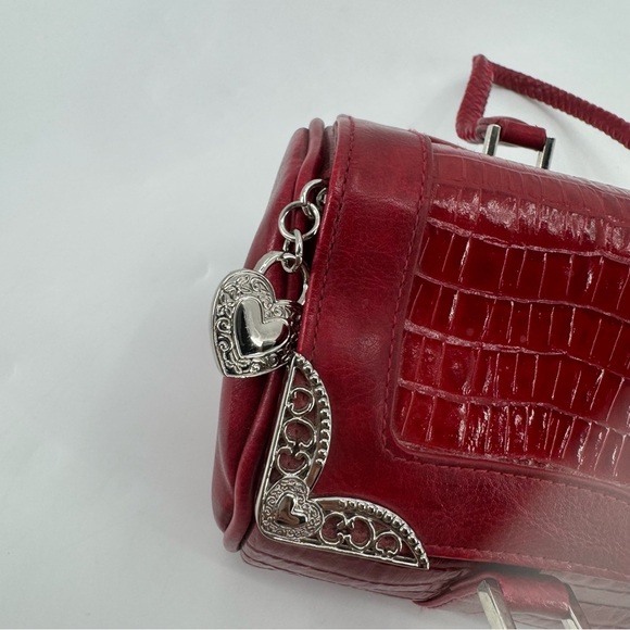 Vintage Y2K Vegan Leather Croc Embossed Heart Filagree Geo Roll Shoulder Bag - Picture 3 of 13